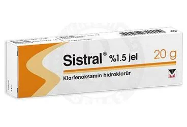 Klorfenoksamin -topikal içeren jel: SISTRAL %1,5 JEL (20 GR) kutu fotoğrafı. Üretici: MENARİNİ SAĞLIK VE İLAÇ SANAYİ TİCARET ANONİM ŞİRKETİ.