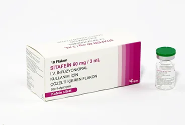 SITAFEIN 60 MG/ 3 ML IV INFUZYON / ORAL KULLANIM ICIN COZELTI ICEREN 10 FLAKON (kafein sitrat) ambalajı, çözelti. Üretici: VEM İLAÇ SAN. VE TİC. ANONİM ŞİRKETİ.
