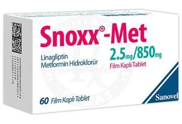 SNOXX-MET 2.5 MG/850 MG FILM KAPLI TABLET ambalajı, film kaplı tablet formunda metformin + linagliptin içerir. Üretici: SANOVEL İLAÇ SANAYİ VE TİCARET ANONİM ŞİRKETİ.