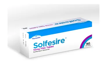 Solifenasin süksinat içeren film kaplı tablet: SOLFESIRE 10 MG FILM KAPLI TABLET (90 FILM KAPLI TABLET) kutusu. Üretici: PHARMACTİVE İLAÇ SAN. VE TİC. A.Ş.