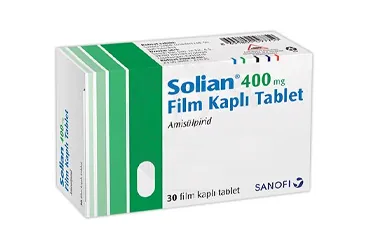 SOLIAN 400 MG FILM KAPLI TABLET, 60 ADET ambalajı, film kaplı tablet formunda amisulprid içerir. Üretici: LİLYUM İLAÇ VE KİMYA SAN. TİC. A.Ş.