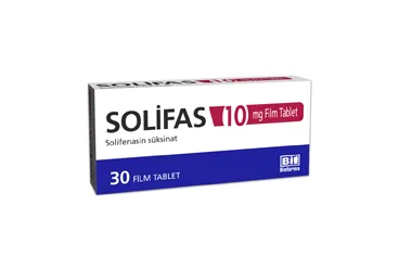 SOLIFAS 10 MG 30 FILM TABLET kutu fotoğrafı. Solifenasin süksinat içeren film kaplı tablet. Üretici: BİOFARMA İLAÇ SANAYİ VE TİCARET A.Ş.