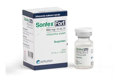 Ibuprofen içeren çözelti: SONFEX FORT 800 MG / 8 ML I.V .INFUZYONLUK COZELTI (1 FLAKON) ürün ambalajı. Üretici: CENTURİON İLAÇ SANAYİ VE TİCARET ANONİM ŞİRKETİ.