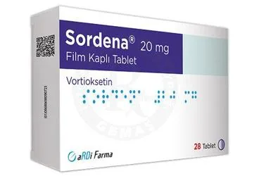 SORDENA 20 MG FILM KAPLI TABLET (28 TABLET) (vortioksetin) ürün ambalajı, film kaplı tablet. Üretici: ARDİ FARMA İLAÇ PAZARLAMA TİC. LTD. ŞTİ.