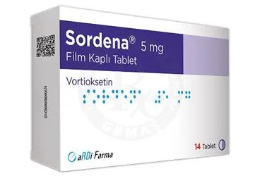 Vortioksetin içeren film kaplı tablet: SORDENA 5 MG FILM KAPLI TABLET (14 TABLET) kutu fotoğrafı. Üretici: ARDİ FARMA İLAÇ PAZARLAMA TİC. LTD. ŞTİ.