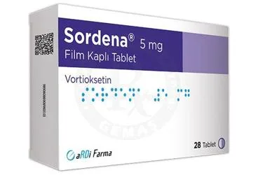 SORDENA 5 MG FILM KAPLI TABLET (28 TABLET) (vortioksetin) ambalajı, film kaplı tablet. Üretici: ARDİ FARMA İLAÇ PAZARLAMA TİC. LTD. ŞTİ.
