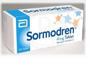 Bornaprin hcl içeren tablet: SORMODREN 4 MG 50 TABLET kutu fotoğrafı. Üretici: ABBOTT LABORATUARLARI İTHALAT İHRACAT VE TİCARET LİMİTED ŞİRKETİ.