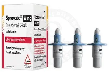 SPRAVATO 28 MG BURUN SPREYI, COZELTI (3 ADET) (esketamine) kutu fotoğrafı, nazal sprey. Üretici: JOHNSON AND JOHNSON SIHHİ MALZEME SANAYİ VE TİCARET LİMİTED ŞİRKETİ.