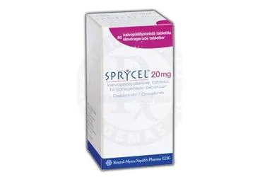 SPRYCEL 20 MG 60 FİLM KAPLI TABLET kutusu. Dasatinib içeren film kaplı tablet. Üretici: BRISTOL-MYERS SQUIBB İLAÇLARI INC. İSTANBUL ŞUBESİ.