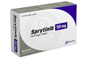 SPRYTINIB 50 MG FILM KAPLI TABLET (30 TABLET) kutusu, film kaplı tablet formunda dasatinib içerir. Üretici: DEM İLAÇ SAN. VE TİC. A.Ş.