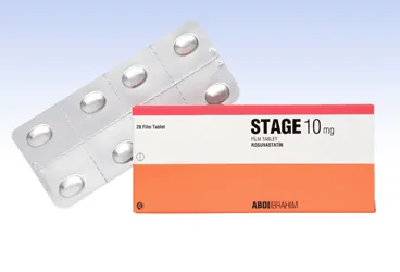 Rosuvastatin içeren film kaplı tablet: STAGE 10 MG 28 FILM TABLET kutu fotoğrafı. Üretici: ABDİ İBRAHİM İLAÇ SANAYİ VE TİCARET A.Ş.
