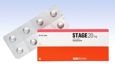 STAGE 20 MG 28 FILM TABLET kutusu. Rosuvastatin içeren film kaplı tablet. Üretici: ABDİ İBRAHİM İLAÇ SANAYİ VE TİCARET A.Ş.