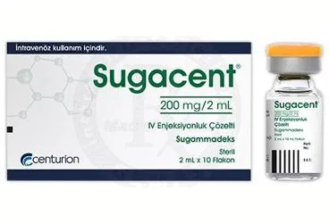 SUGACENT 200 MG/2 ML IV ENJEKSIYONLUK COZELTI (10 FLAKON) kutu fotoğrafı, çözelti formunda sugammadeks içerir. Üretici: CENTURİON İLAÇ SANAYİ VE TİCARET ANONİM ŞİRKETİ.