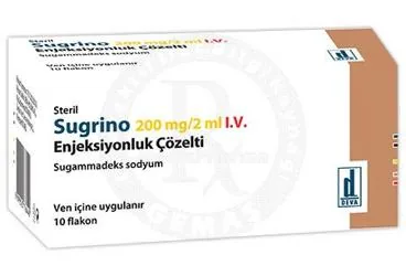 Sugammadeks içeren çözelti: SUGRINO 200 MG/2 ML I.V. ENJEKSIYONLUK ÇOZELTI (10 FLAKON) kutu fotoğrafı. Üretici: DEVA HOLDİNG ANONİM ŞİRKETİ.