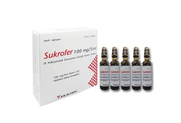 SUKROFER 100 MG/5 ML IV INF. KON. COZ. ICEREN 5 AMPUL (demir iii hidroksit sükroz) kutusu, ampul. Üretici: KOÇAK FARMA İLAÇ VE KİMYA SANAYİ A.Ş.