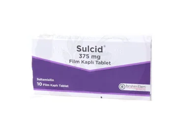 Ampisilin + sulbaktam içeren film kaplı tablet: SULCID 375 MG FILM KAPLI TABLET (10 TABLET) ambalajı. Üretici: MENARİNİ SAĞLIK VE İLAÇ SANAYİ TİCARET ANONİM ŞİRKETİ.