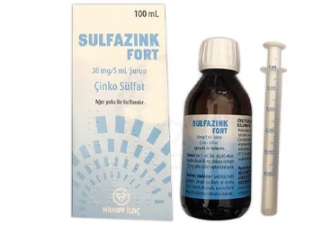 Çinko sülfat içeren şurup: SULFAZINK FORT 30 MG/5 ML SURUP ürün ambalajı. Üretici: HAKAY İLAÇ PAZARLAMA SAN. VE TİCARET LTD. ŞTİ.