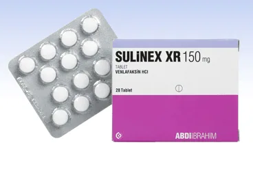 SULINEX 150 MG XR 28 TABLET kutu fotoğrafı, tablet formunda venlafaksin hcl içerir. Üretici: ABDİ İBRAHİM İLAÇ SANAYİ VE TİCARET A.Ş.