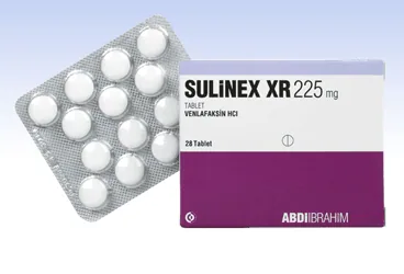 SULINEX 225 MG XR 28 TABLET ürün ambalajı, tablet formunda venlafaksin hcl içerir. Üretici: ABDİ İBRAHİM İLAÇ SANAYİ VE TİCARET A.Ş.