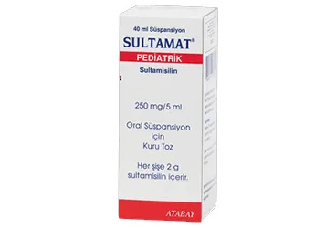 SULTAMAT 250 MG 40 ML SÜSPANSİYON kutusu, süspansiyon formunda ampisilin + sulbaktam içerir. Üretici: ATABAY KİMYA SANAYİ VE TİC. A.Ş.