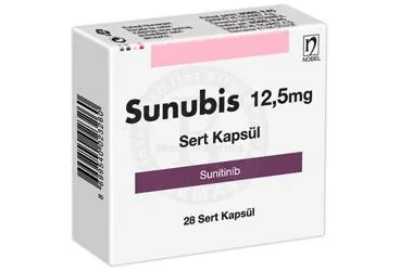SUNUBIS 12,5 MG SERT KAPSUL (sunitinib maleat) ürün ambalajı, kapsül. Üretici: NOBEL İLAÇ SAN. VE TİC. A.Ş.