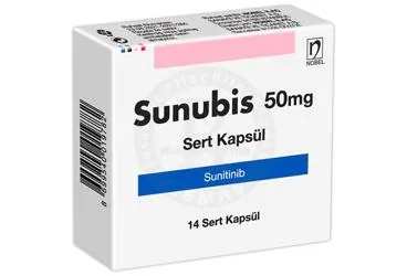 Sunitinib maleat içeren kapsül: SUNUBIS 50 MG SERT KAPSUL (14 KAPSUL) kutusu. Üretici: NOBEL İLAÇ SAN. VE TİC. A.Ş.