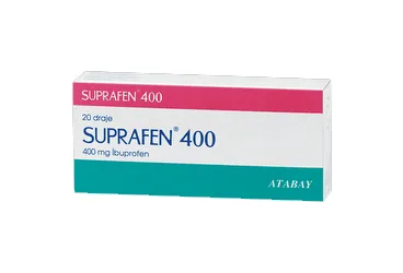 SUPRAFEN 400 MG 100 DRAJE ambalajı. Etkin maddesi ibuprofen. Üretici: ATABAY KİMYA SAN. VE TİC. A.Ş.