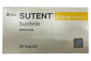 SUTENT 37,5 MG KAPSUL (28 KAPSUL) (sunitinib maleat) ambalajı, kapsül. Üretici: PFİZER PFE İLAÇLARI ANONİM ŞİRKETİ.