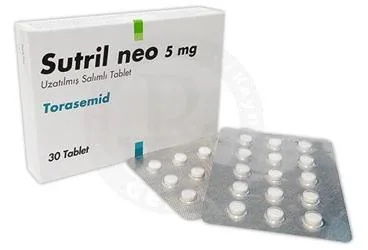 Torasemid içeren tablet: SUTRIL NEO 5 MG UZATILMIS SALIMLI TABLET (30 TABLET) kutu fotoğrafı. Üretici: ADEKA İLAÇ SANAYİ VE TİCARET A.Ş.