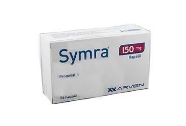 SYMRA 150 MG 168 KAPSUL kutu fotoğrafı. Pregabalin içeren kapsül. Üretici: SANOVEL İLAÇ SAN. VE TİC. A.Ş.