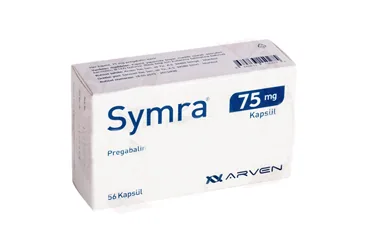 SYMRA 75 MG SERT KAPSUL (56 KAPSUL) (pregabalin) ürün ambalajı, kapsül. Üretici: SANOVEL İLAÇ SANAYİ VE TİCARET ANONİM ŞİRKETİ.