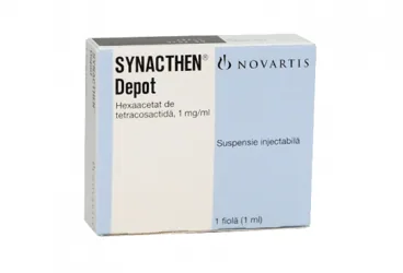 SYNACTHEN DEPOT 1 MG/ML IM ENJEKSIYONLUK SUSPANSIYON ambalajı. Tetrakosaktid içeren süspansiyon. Üretici: VLD DANIŞMANLIK TIBBİ ÜRÜNLER VE TANITIM HİZMETLERİ A. Ş.