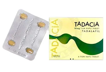 TADACIA 20 MG FILM KAPLI TABLET (4 TABLET) (tadalafil) kutusu, film kaplı tablet. Üretici: MİLPHA İLAÇ SANAYİ VE TİCARET LİMİTED ŞİRKETİ.