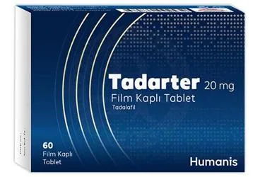 TADARTER 20 MG FILM KAPLI TABLET (60 TABLET) kutu fotoğrafı, film kaplı tablet formunda tadalafil içerir. Üretici: HUMANİS SAĞLIK ANONİM ŞİRKETİ.