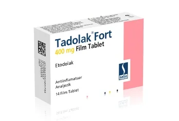 TADOLAK FORT 400 MG 14 FİLM TABLET (etodolak) ürün ambalajı, film kaplı tablet. Üretici: SABA İLAÇ SANAYİİ VE TİCARET ANONİM ŞİRKETİ.