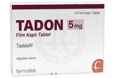 TADON 5 MG FİLM KAPLI TABLET (14 TABLET) (tadalafil) ambalajı, film kaplı tablet. Üretici: FARMA-TEK İLAÇ SANAYİ VE TİCARET A.Ş.