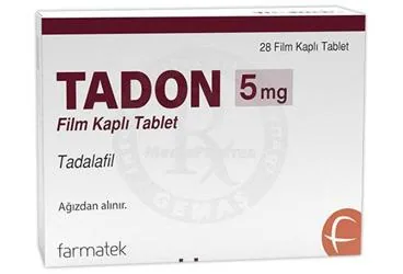 TADON 5 MG FILM KAPLI TABLET (28 TABLET) (tadalafil) ambalajı, film kaplı tablet. Üretici: FARMA-TEK İLAÇ SANAYİ VE TİCARET A.Ş.