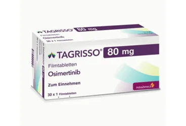 TAGRISSO 80 MG 28 FILM KAPLI TABLET kutu fotoğrafı, film kaplı tablet formunda osimertinib içerir. Üretici: ASTRAZENECA İLAÇ SAN.VE TİC.LTD.ŞTİ.