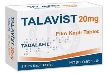 TALAVIST 20 MG FILM KAPLI TABLET (4 ADET) kutu fotoğrafı, film kaplı tablet formunda tadalafil içerir. Üretici: PHARMATRUE SAĞLIK MALZEMELERİ ANONİM ŞİRKETİ.