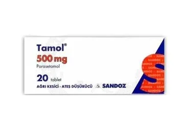 TAMOL 500 MG 20 TABLET ambalajı, tablet formunda parasetamol içerir. Üretici: SANDOZ İLAÇ SANAYİ VE TİCARET A.Ş.