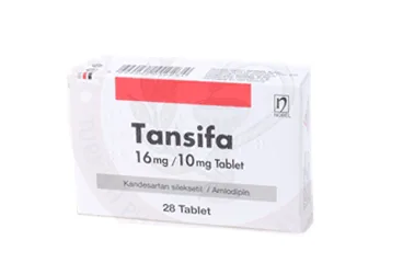TANSIFA 16/10 MG TABLET (28 TABLET) ambalajı. Amlodipin + kandesartan içeren tablet. Üretici: NOBEL İLAÇ PAZARLAMA VE SANAYİİ LTD. ŞTİ.