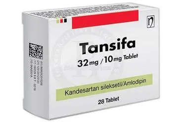 TANSIFA 32 MG/10 MG TABLET (28 TABLET) ambalajı. Amlodipin + kandesartan içeren tablet. Üretici: NOBEL İLAÇ PAZARLAMA VE SANAYİİ LTD. ŞTİ.