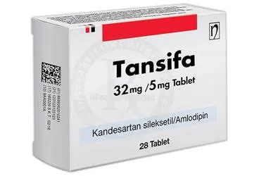 TANSIFA 32 MG/5 MG TABLET (28 TABLET) kutusu, tablet formunda amlodipin + kandesartan içerir. Üretici: NOBEL İLAÇ PAZARLAMA VE SANAYİİ LTD. ŞTİ.