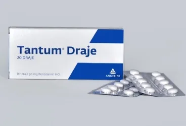 TANTUM 50 MG KAPLI TABLET (benzidamin) ürün ambalajı, tablet. Üretici: ANGELINI İLAÇ SANAYİ VE TİCARET ANONİM ŞİRKETİ.