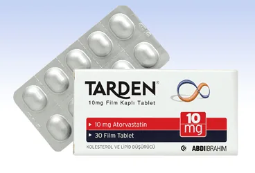 TARDEN 10 MG 30 FİLM TABLET kutu fotoğrafı, film kaplı tablet formunda atorvastatin içerir. Üretici: ABDİ İBRAHİM İLAÇ SANAYİ VE TİCARET A.Ş.