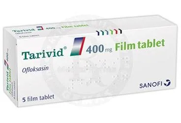 TARIVID 400 MG 5 FİLM TABLET kutusu, film kaplı tablet formunda ofloksasin içerir. Üretici: SANOFİ SAĞLIK ÜRÜNLERİ LTD. ŞTİ.