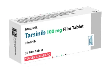 TARSINIB 100MG 30 FILM TABLET (erlotinib) kutusu, film kaplı tablet. Üretici: DEVA HOLDİNG ANONİM ŞİRKETİ.
