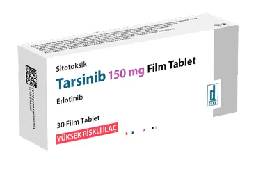 TARSINIB 150MG 30 FILM TABLET kutu fotoğrafı. Erlotinib içeren film kaplı tablet. Üretici: DEVA HOLDİNG ANONİM ŞİRKETİ.
