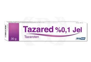 TAZARED %0,1 JEL (30 G) kutu fotoğrafı, jel formunda tazaroten içerir. Üretici: DROGSAN İLAÇLARI SAN. VE TİC. A.Ş.