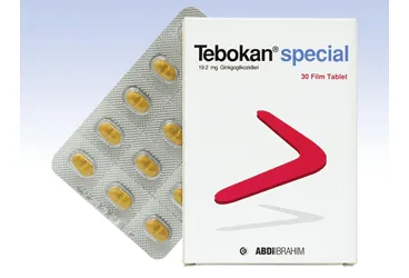 TEBOKAN SPECIAL 80 MG 30 FILM TABLET ambalajı. Ginkgo biloba ekstresi içeren film kaplı tablet. Üretici: ABDİ İBRAHİM İLAÇ SANAYİ VE TİCARET A.Ş.